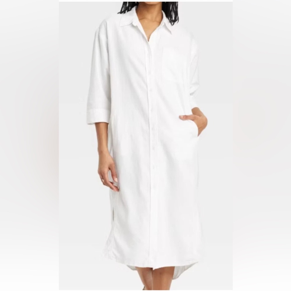 Universal Thread Women's White 3/4 Sleeve Midi Shirtdress Size Lg Lagenlook